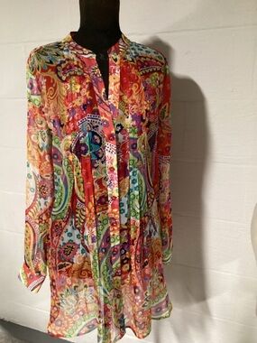 Soft Surroundings Multicolor Paisley Sheer Tunic